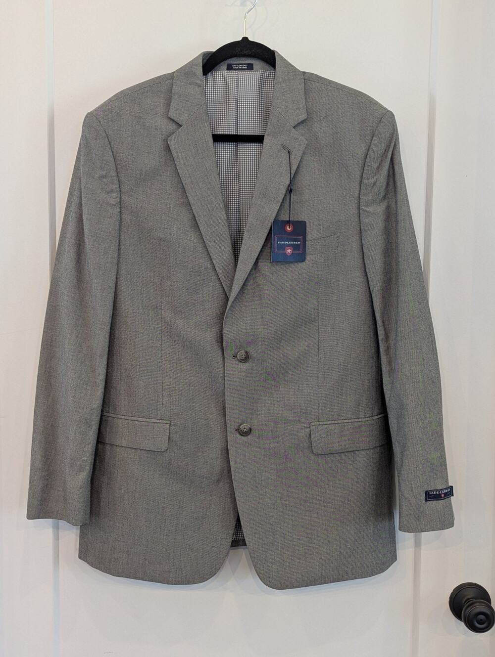 Saddlebred 40R Grey 100%cotton Blazer Sport Coat Career Church Professional NEW